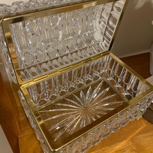 French cut glass crystal and brass jewelry box
